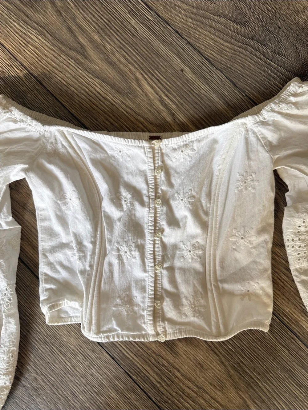 Free People White Eyelet Off Shoulder Milkmaid Peasant Crop Top Boho XS/S